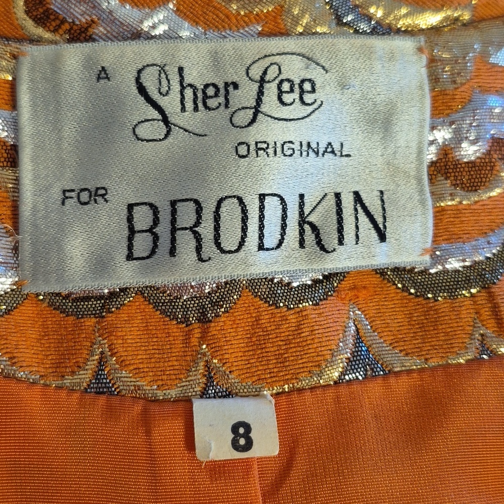 Vintage 2pc Vibrant Orange & Metallic Dress with Matching Jacket - 8 - Picture 8 of 10